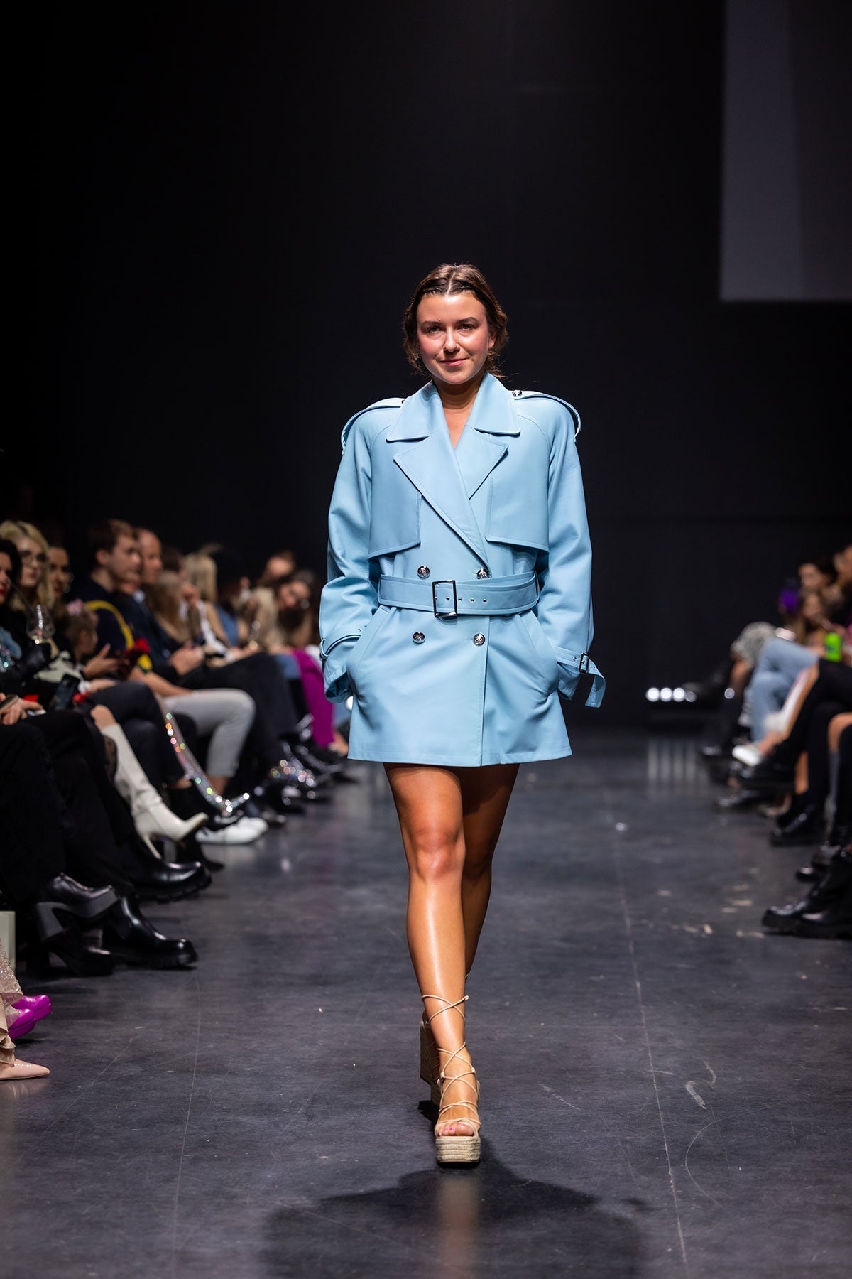 Wild Blue Leather Trench Coat