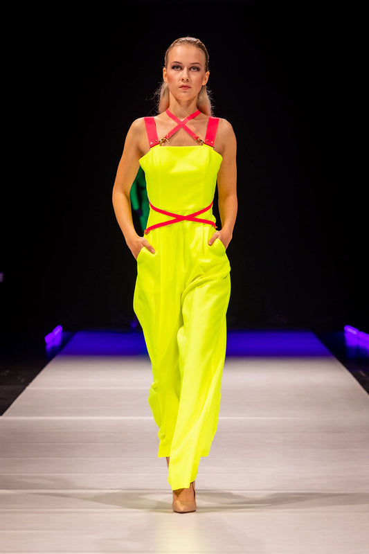 Yellow Fluo Leather Strap Jumpsuit