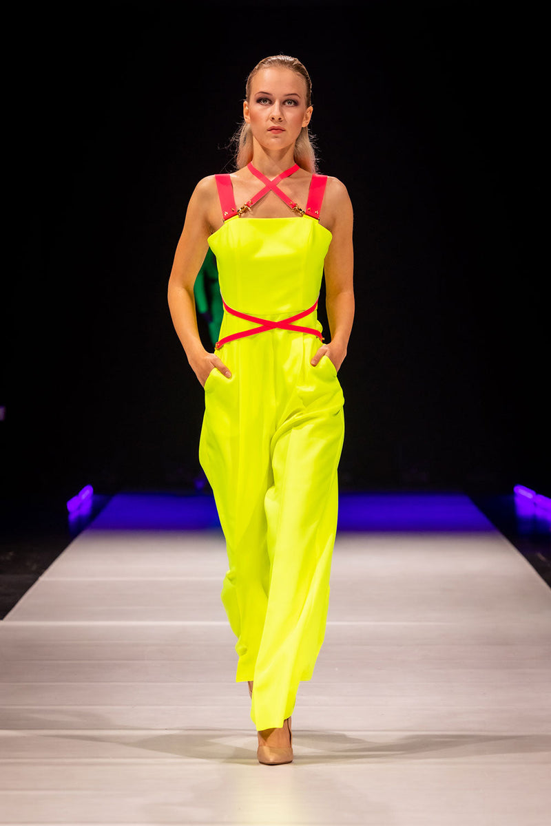 Yellow Fluo Leather Strap Jumpsuit