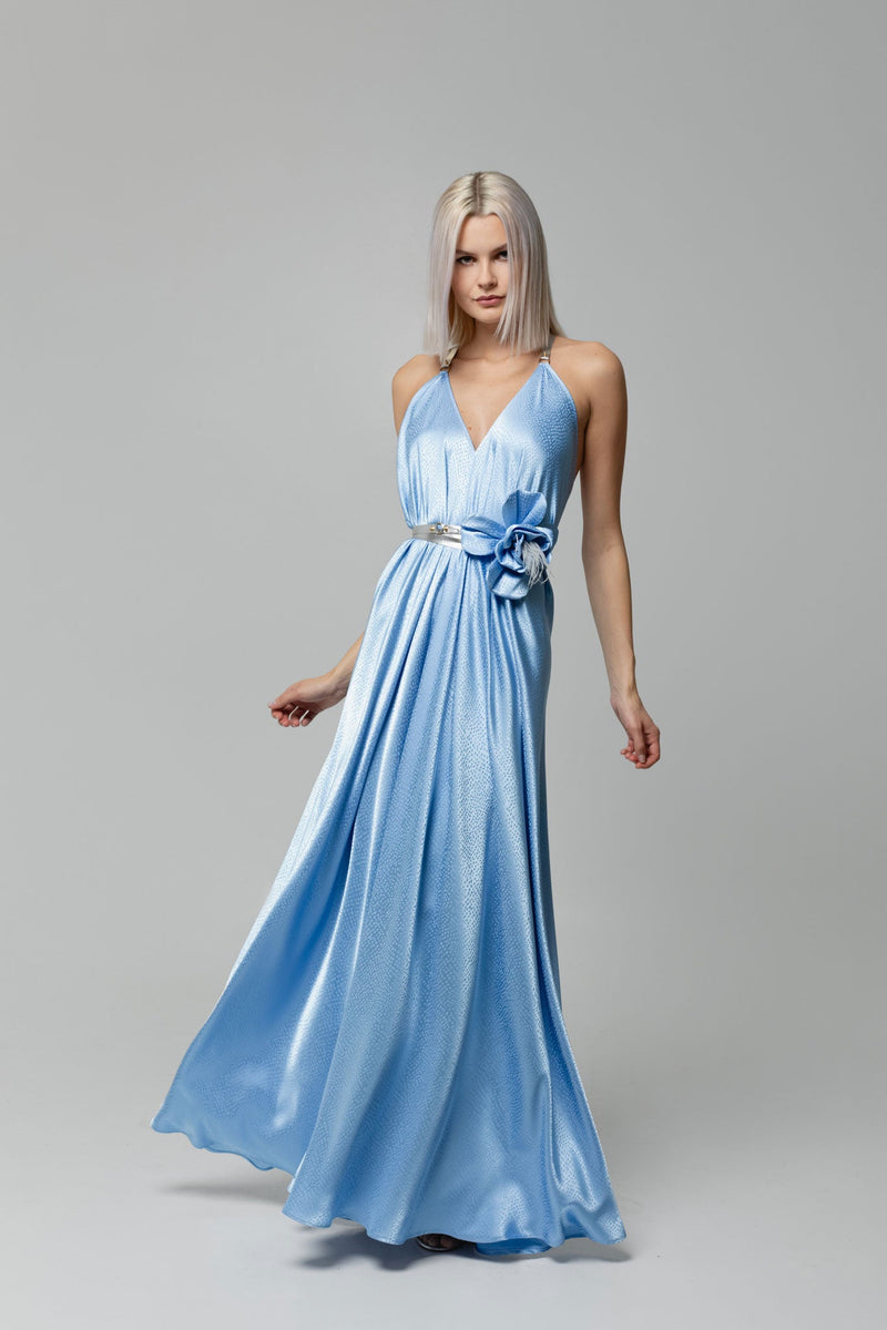 Long Blue Walking Flower Dress