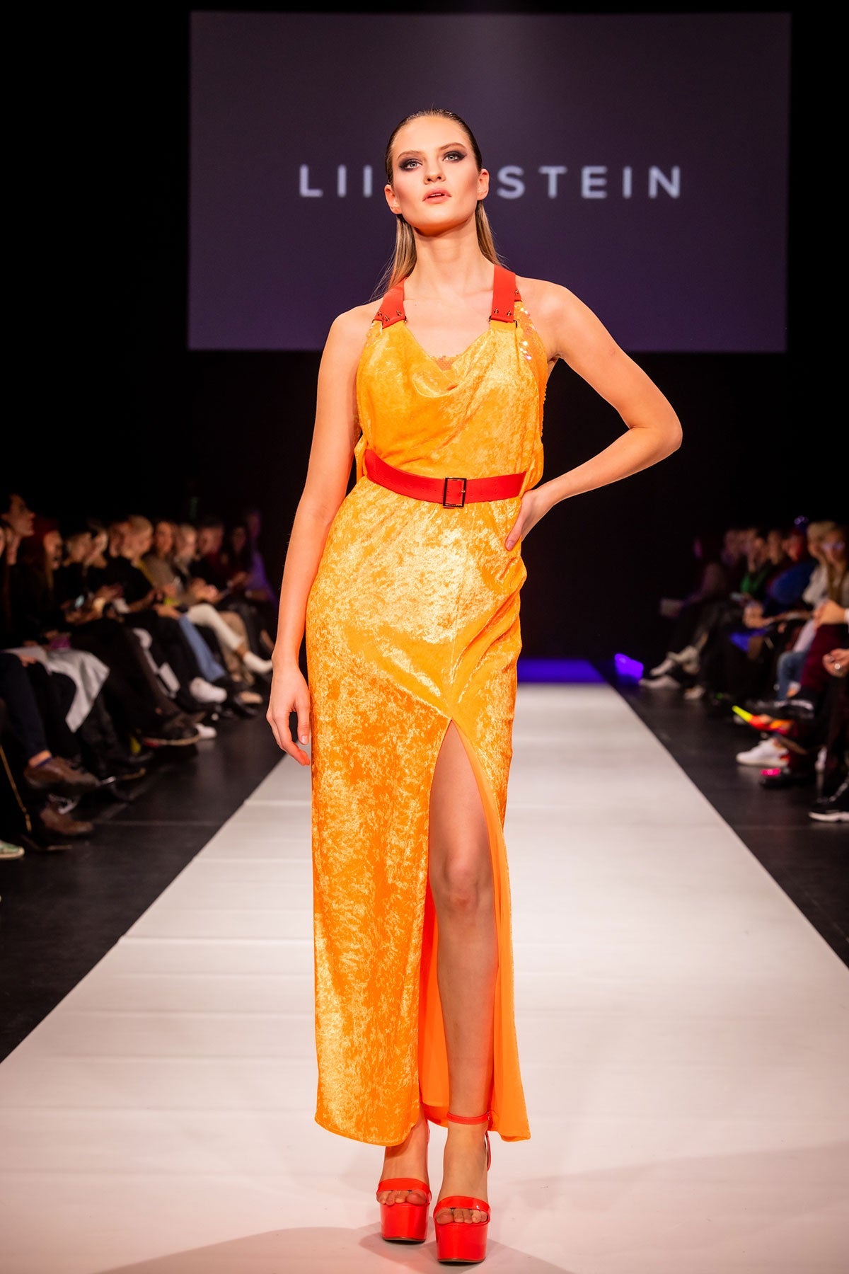 Orange Fluo Velvet Sequin Dress
